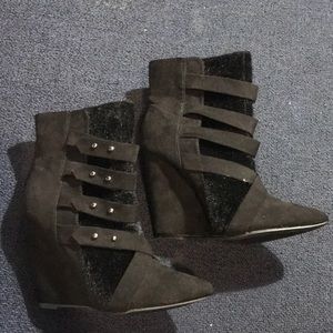 Just fab black faux suede wedge size 8